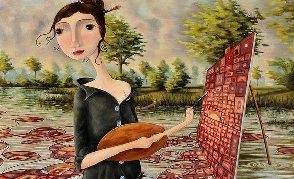 चित्र बनाती हुयी औरत