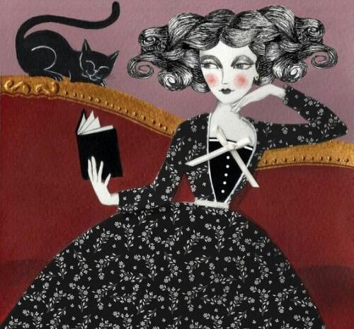 औरत-साथ में काली-बिल्ली